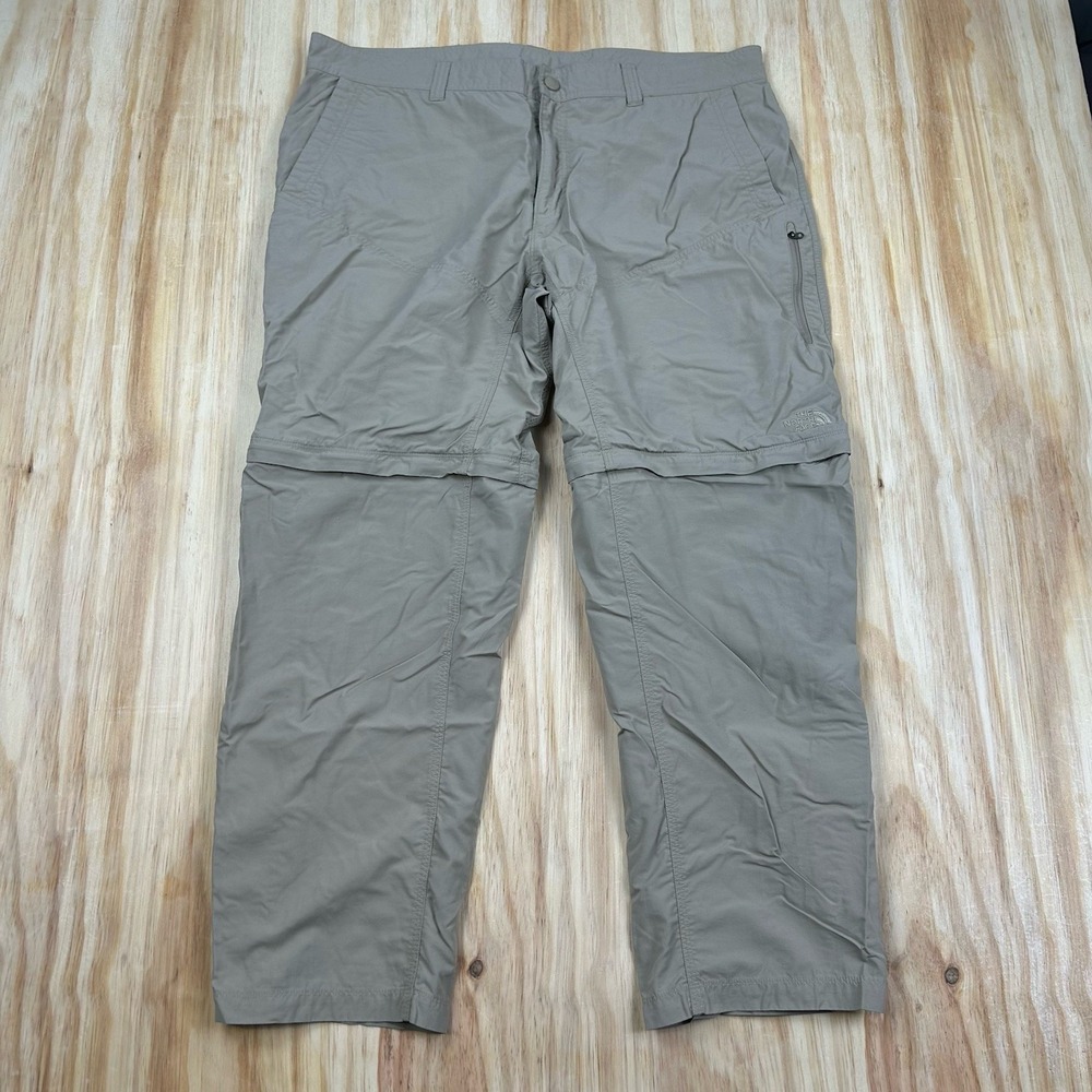 North Face Convertible Pants Mens 40 Khaki Beige Hiking Camping Outdoor Zip Off‎